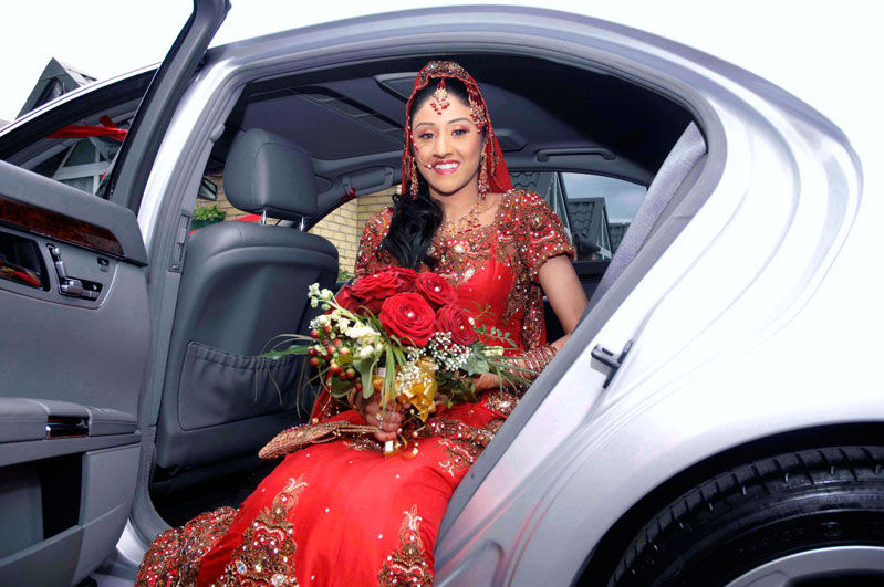 Bride in car